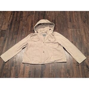 Levi's Jacket Mens Large Khaki Hooded Utility Canvas‎ Snap Front Pockets Anorak